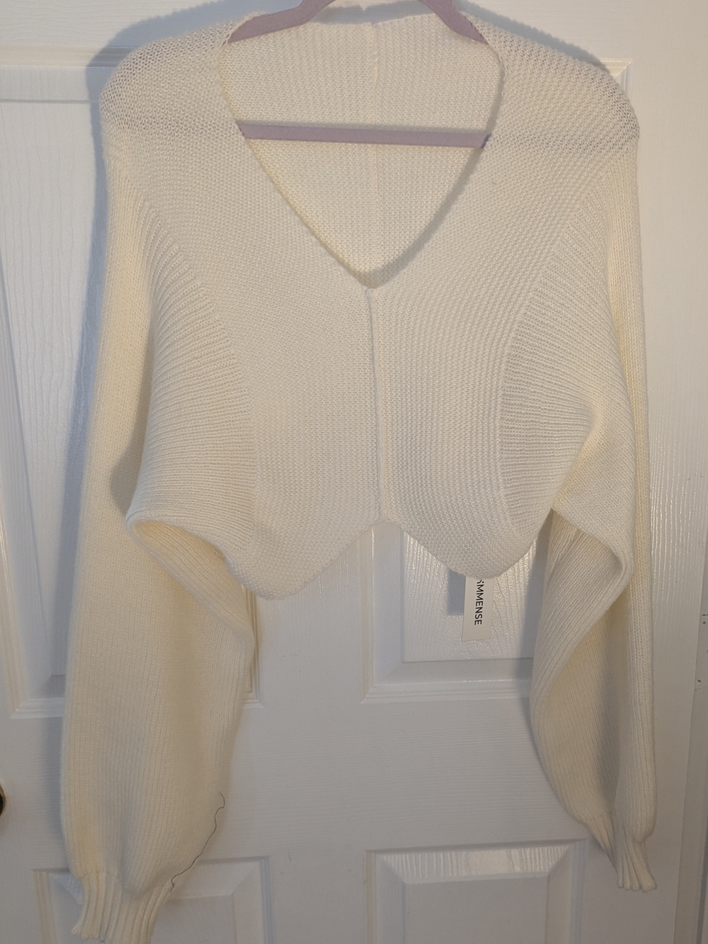 Commense Ivory Cropped Draped Cape V-Neck Sweater NWT L